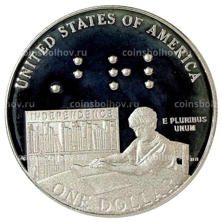 Монета 1 доллар 2009 года P США -200 лет со дня рождения Луи Брайля (вид 2)