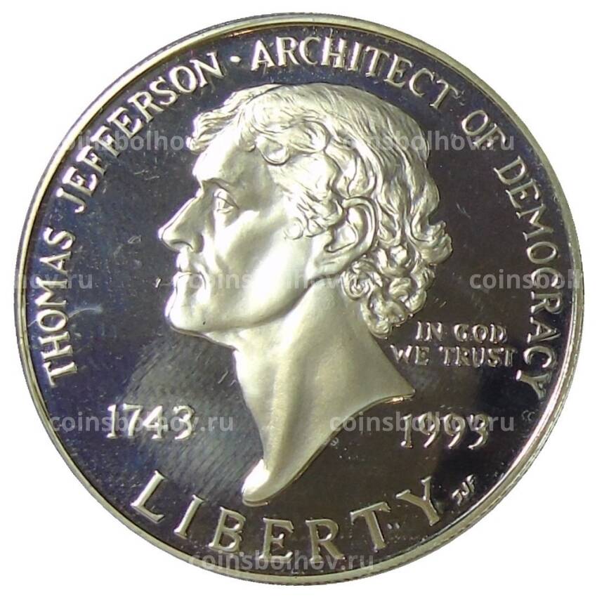 Монета 1 доллар 1993 года S США — 250 лет со дня рождения Томаса Джефферсона