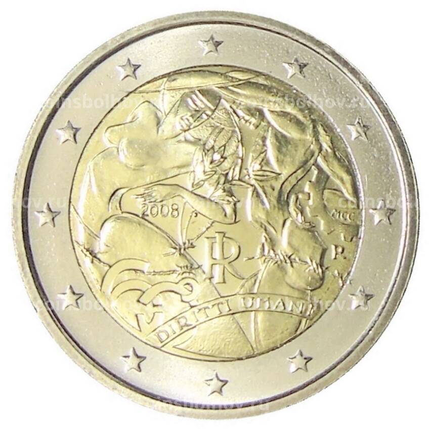 Монета 2 евро 2008 года Италия —  60 лет Всеобщей Декларации Прав Человека