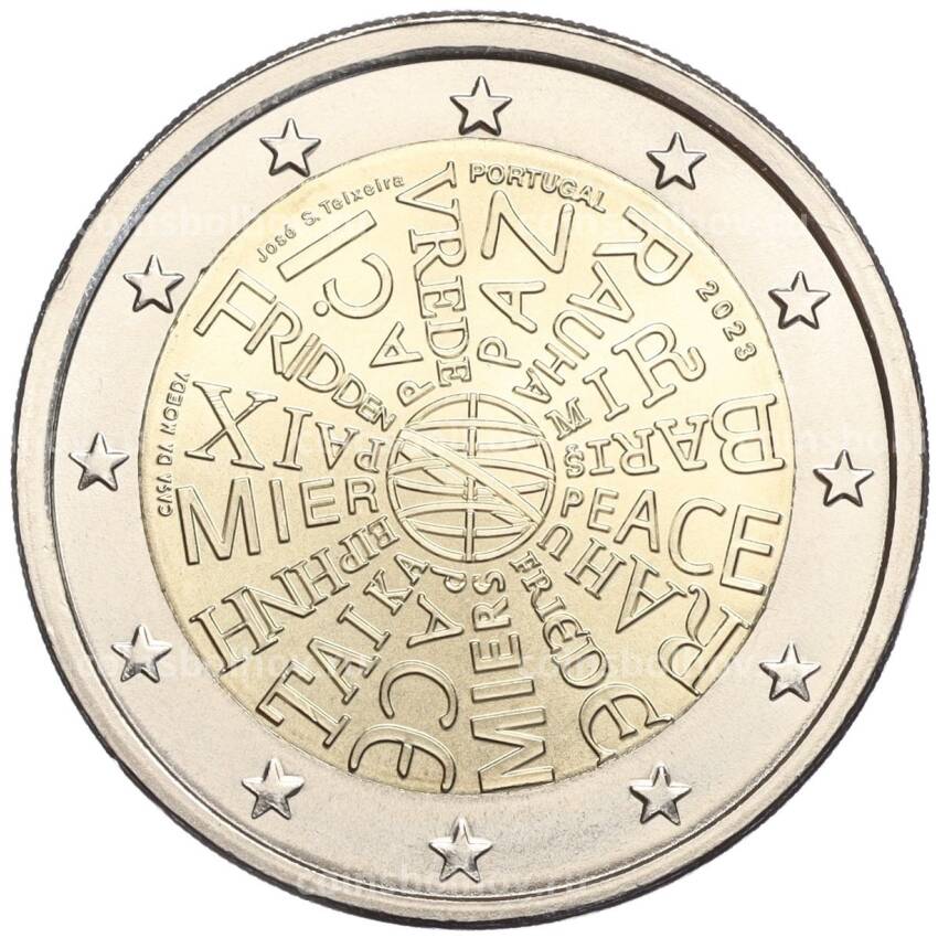 Монета 2 евро 2023 года Португалия —  «Мир между народами»