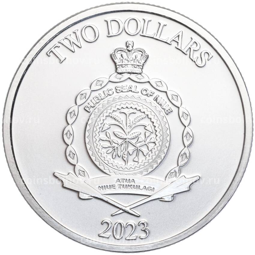 Монета 2 доллара 2023 года Ниуэ «Дерево жизни» (вид 2)