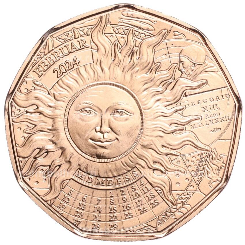 Монета 5 евро 2024 года Австрия «Григорианский календарь — Февраль»