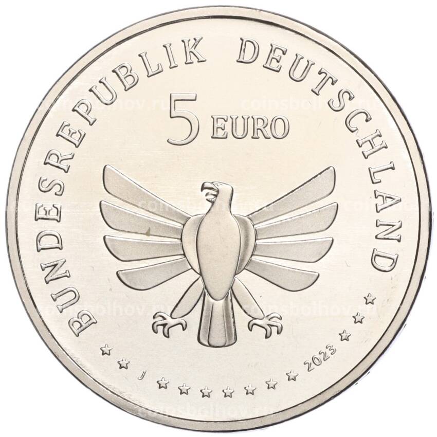 Монета 5 евро 2023 года J Германия «Чудесный мир насекомых — Полосатая красавка» (вид 2)