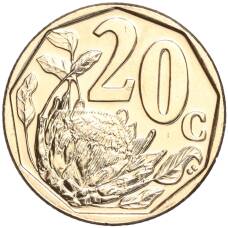 Монета 20 центов 2021 года ЮАР (аверс)