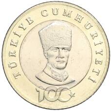 Монета 5 лир 2023 года Турция «100 лет со дня основания Республики» (аверс)