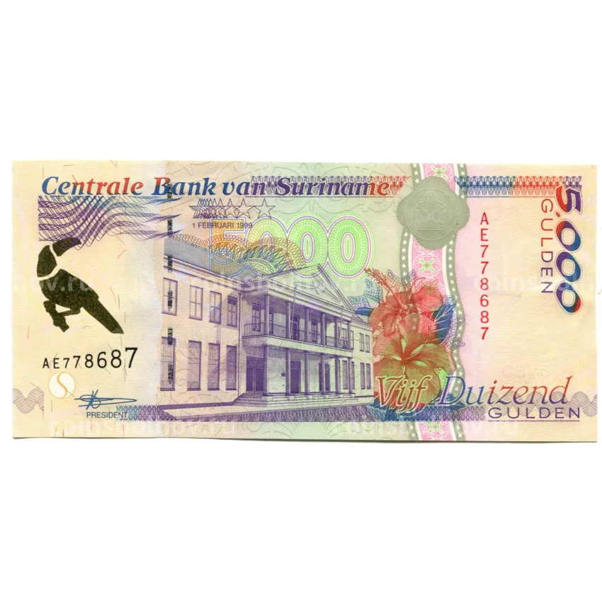 Банкнота 5000 гульденов 1999 года Суринам