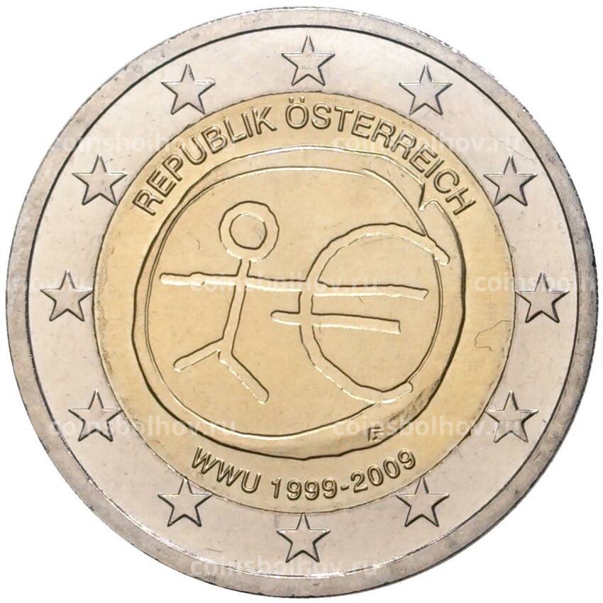 Монета 2 евро 2009 года Австрия — 10 лет монетарной политике ЕС и введению евро