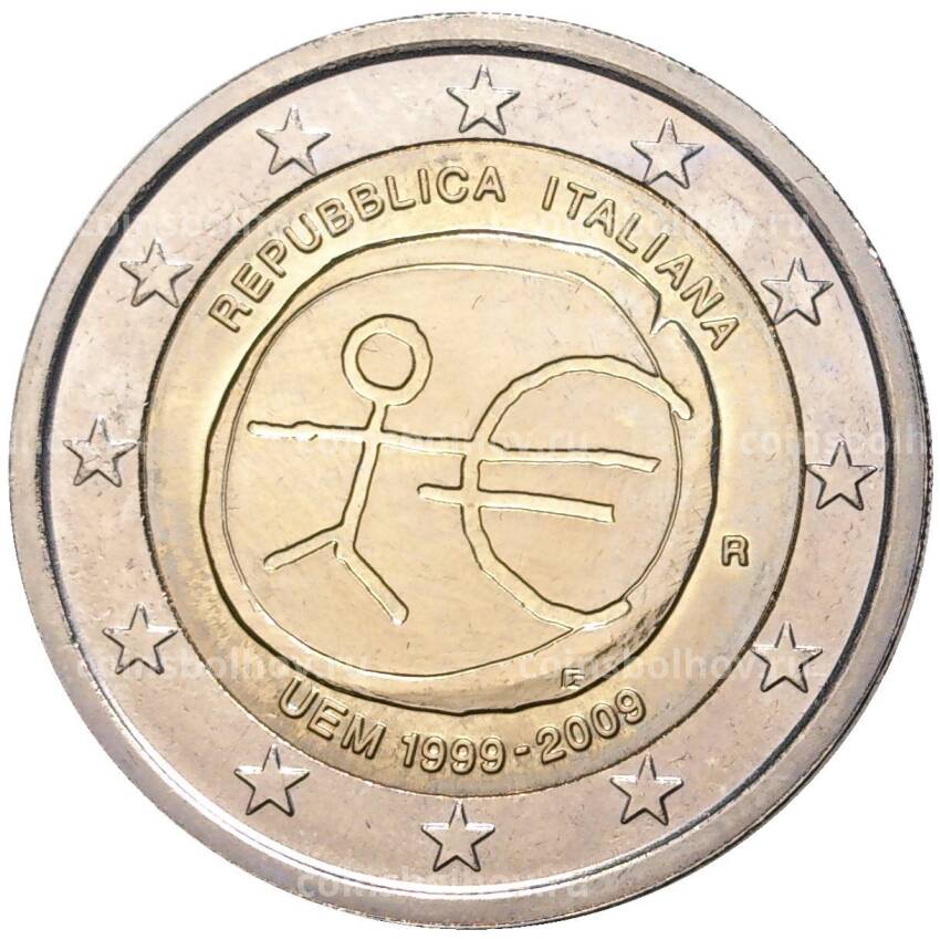 Монета 2 евро 2009 года Италия — 10 лет монетарной политики ЕС и введения евро