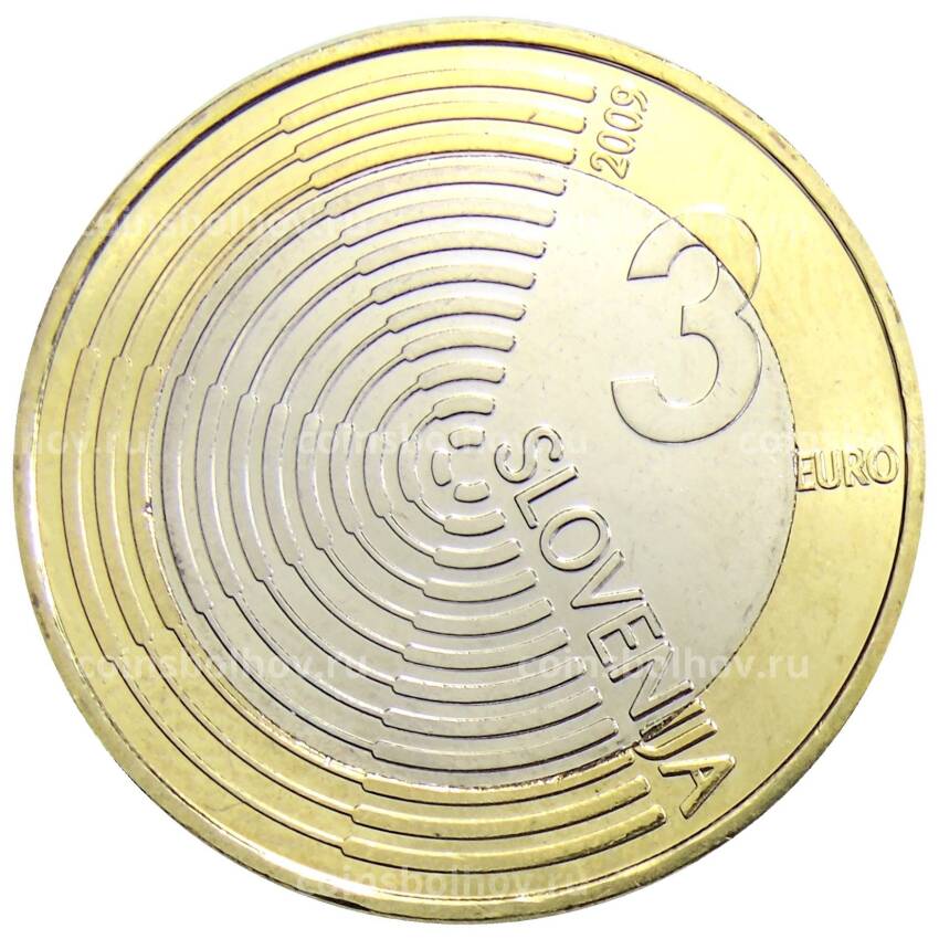 Монета 3 евро 2009 года Словения «100 лет первому авиаполету» (вид 2)