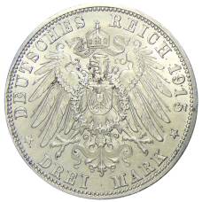 Монета 3 марки 1915 года  Германия (Саксен-Мейнинген) — Смерть Георга II Саксен-Мейнингенского (реверс)