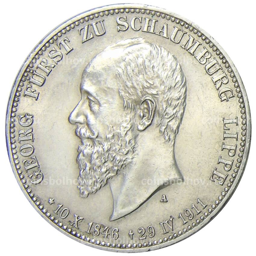 Монета 3 марки 1911 года Германия (Шаумбург-Липпе) — В память о князе Георге