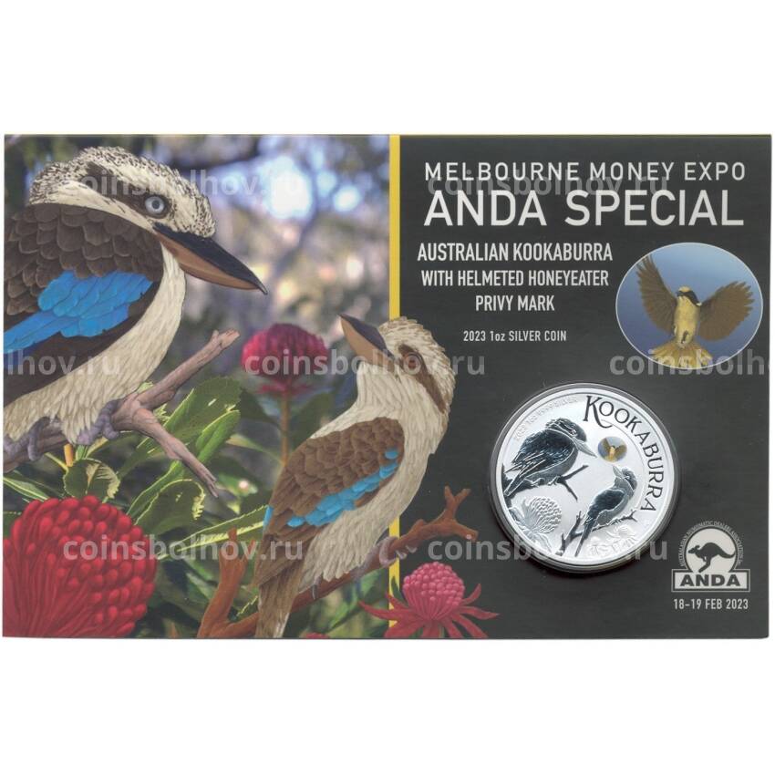 Монета 1 доллар 2023 года Австралия «Австралийская кукабарра» (Цветное покрытие, в блистере) (вид 3)