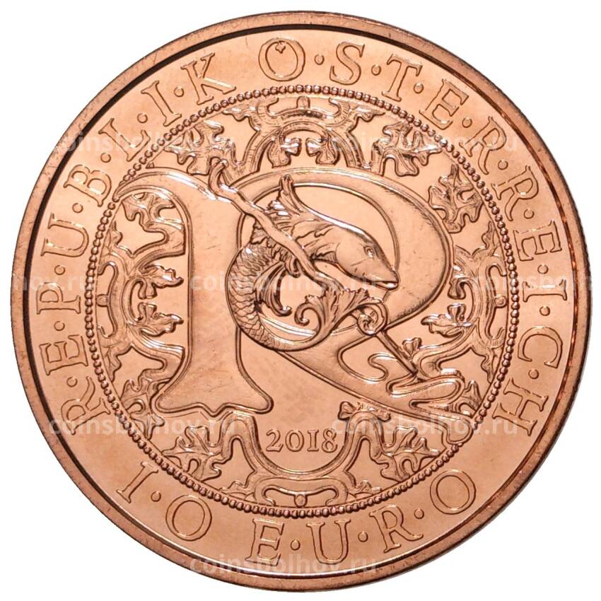 Монета 10 евро 2018 года Австрия —  Посланники небес — Архангел Рафаил (вид 2)