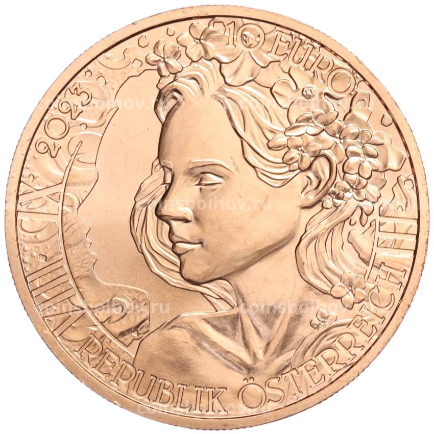 Монета 10 евро 2023 года Австрия —  Язык цветов — Незабудки (вид 2)
