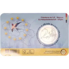Монета 2 евро 2024 года Бельгия «Председательство Бельгии в Европейском Союзе» (текст на лицевой стороне блистера на фламандском и английском) (реверс)