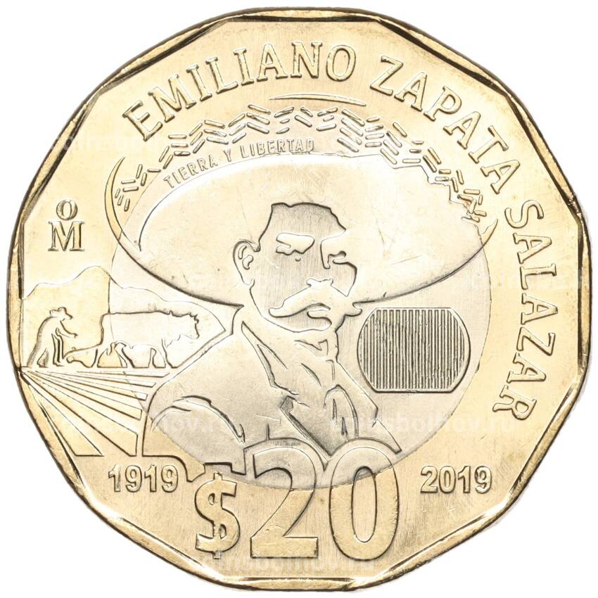 Монета 20 песо 2019 года Мексика — 100 лет со дня смерти Эмилиано Сапаты Саласара