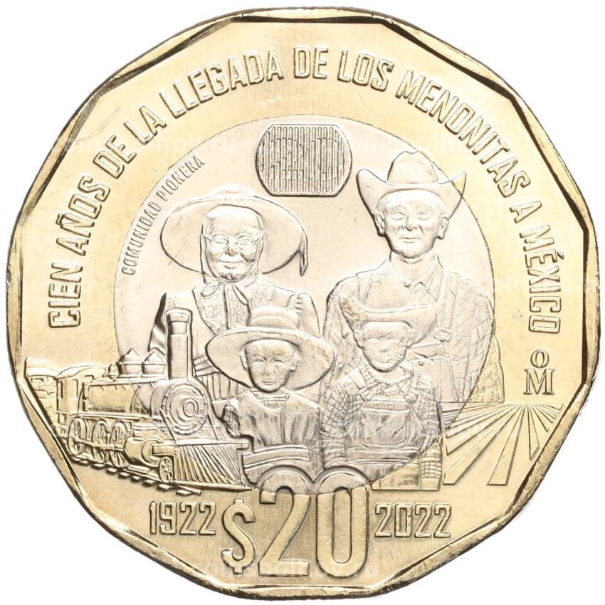 Монета 20 песо 2022 года Мексика «100 лет прибытию меннонитов в Мексику»