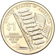 Монета 1 доллар 2024 года D США «Коренные Американцы — Закон о гражданстве индейцев» (аверс)