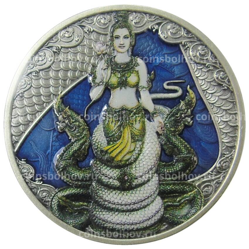 Монета 500 франков 2023 года Камерун — Нага (человек-змея, синий фон, цветная)