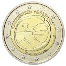 Монета 2 евро 2009 года D Германия — 10 лет монетарной политики ЕС (EMU) и введения евро (аверс)