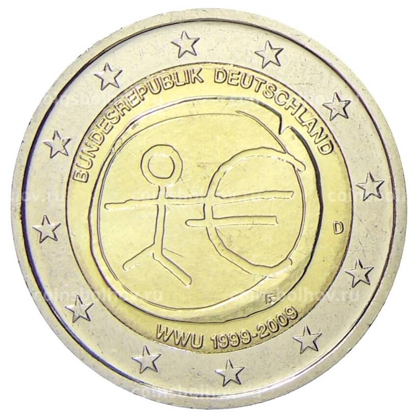 Монета 2 евро 2009 года D Германия — 10 лет монетарной политики ЕС (EMU) и введения евро