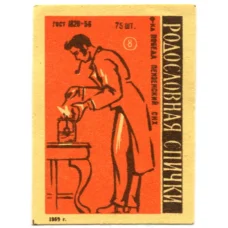 Этикетка спичечная Родословная спички №8 фабрика «Победа»