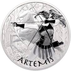 Монета 5 долларов 2023 года Тувалу «Боги Олимпа — Артемида» (аверс)
