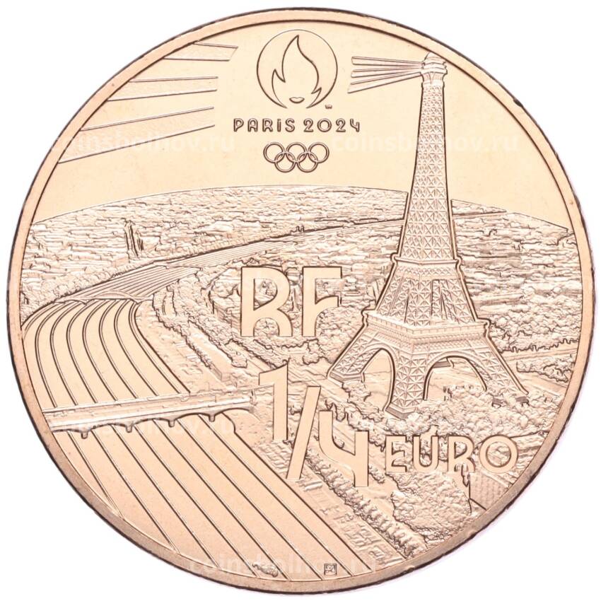 Монета 1/4 евро 2022 года Франция «XXXIII летние Олимпийские игры в Париже 2024 года — Велоспорт на треке» (вид 2)