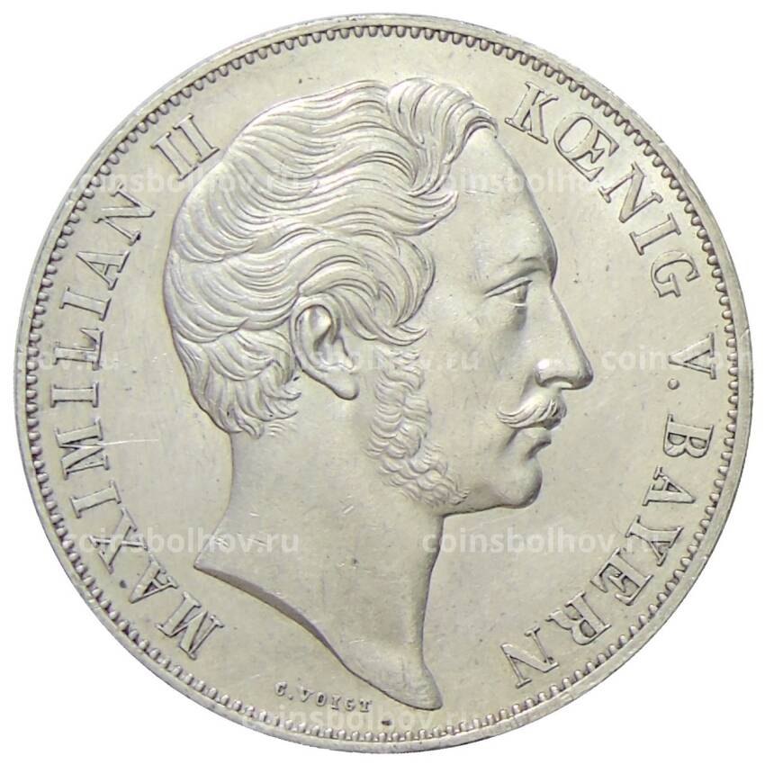 Монета 2 гульдена 1855 года Германские государства — Бавария «Восстановление колонны Мадонны в Мюнхене» (вид 2)