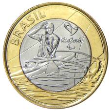 Монета 1 реал 2015 года Бразилия XV летние Паралимпийские игры, Рио-де-Жанейро 2016 — Параканоэ (аверс)