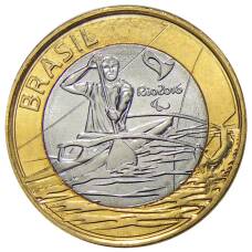 Монета 1 реал 2015 года Бразилия XV летние Паралимпийские игры, Рио-де-Жанейро 2016 — Параканоэ (аверс)