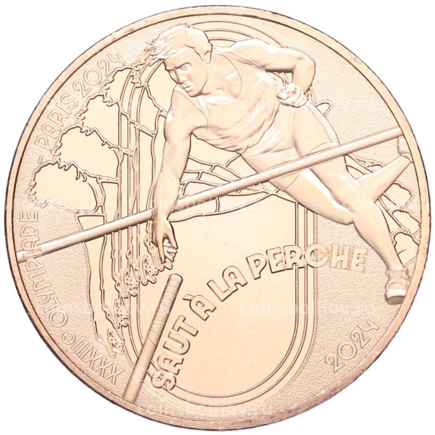Монета 1/4 евро 2024 года Франция «XXXIII летние Олимпийские игры в Париже 2024 года — Прыжки с шестом»