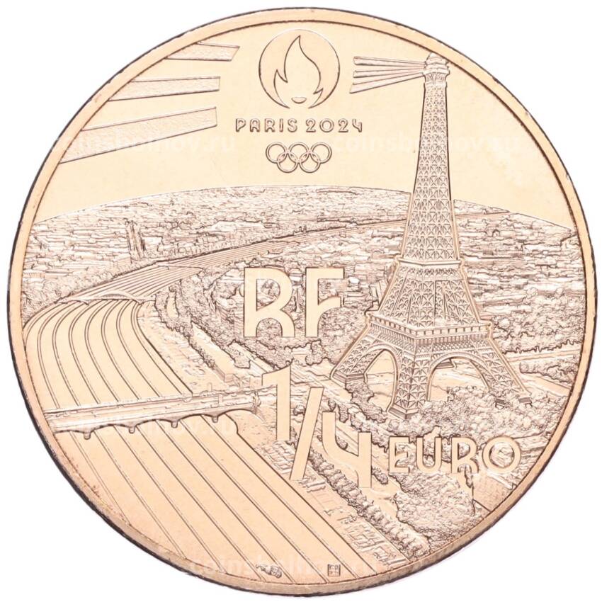 Монета 1/4 евро 2024 года Франция «XXXIII летние Олимпийские игры в Париже 2024 года — Прыжки с шестом» (вид 2)