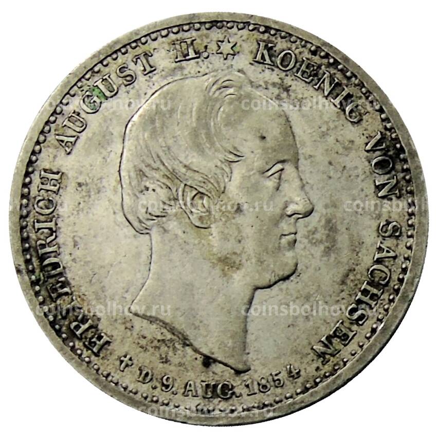 Монета 1/6 талера 1854 года Германские государства — Саксония — Смерть Короля Фридриха Августа II