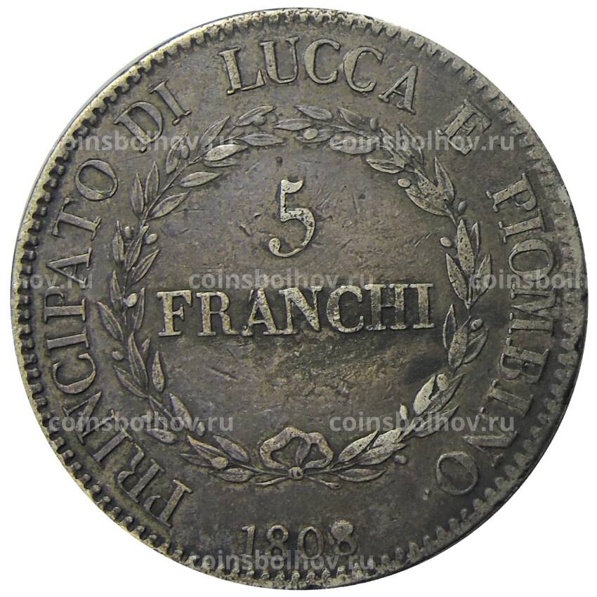 Монета 5 франков 1808 года Итальянские государства —  Лукка (вид 2)