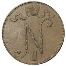 Монета 5 пенни 1916 года Русская Финляндия (реверс)