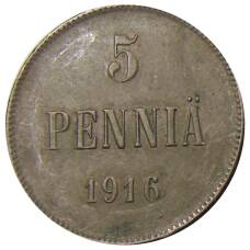 Монета 5 пенни 1916 года Русская Финляндия (аверс)