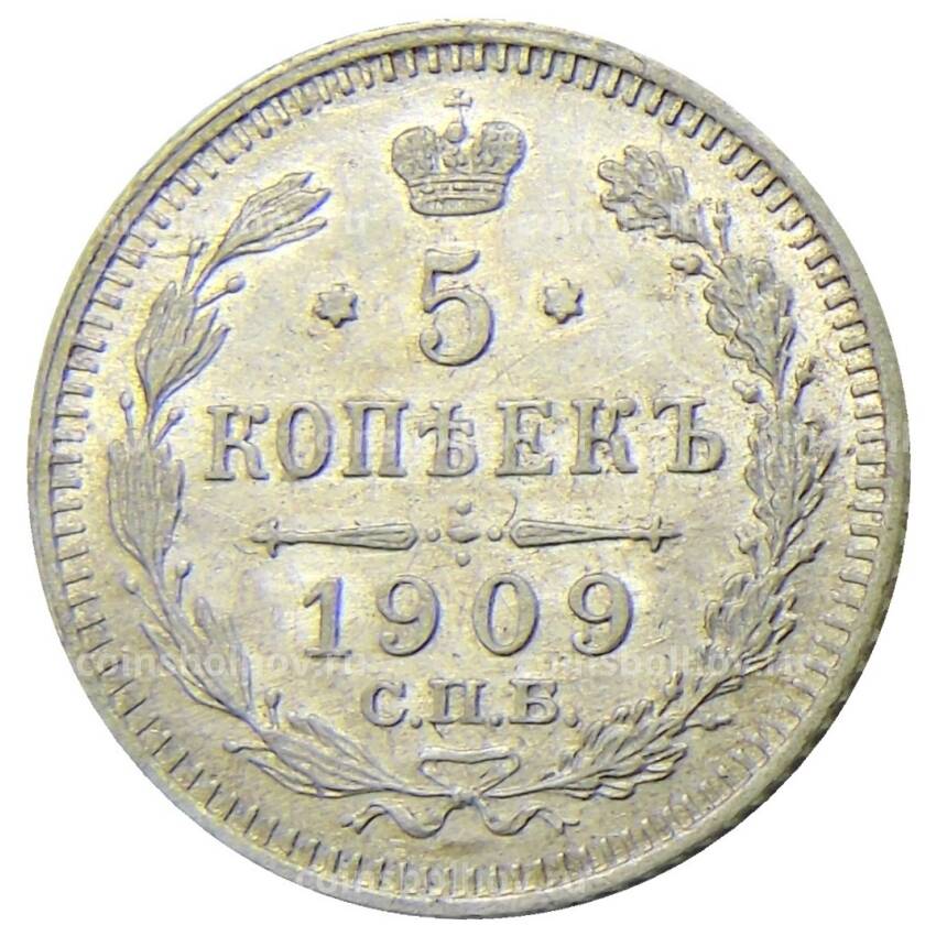 Монета 5 копеек 1909 года СПБ ЭБ