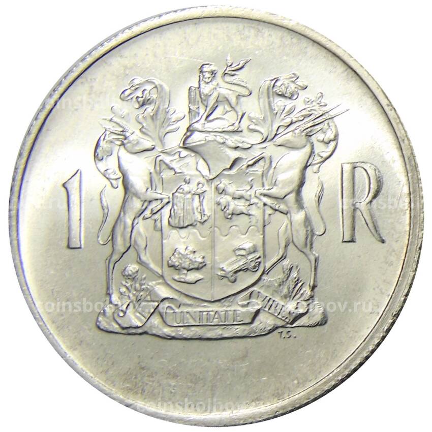 Монета 1 рэнд 1969 года ЮАР — Окончание президентства Теофилуса Дёнгеса (вид 2)
