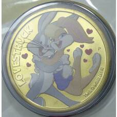 Монета 1 доллар 2019 года Тувалу Веселые мелодии — Багз Банни по уши влюбленный (в конверте с маркой) (аверс)