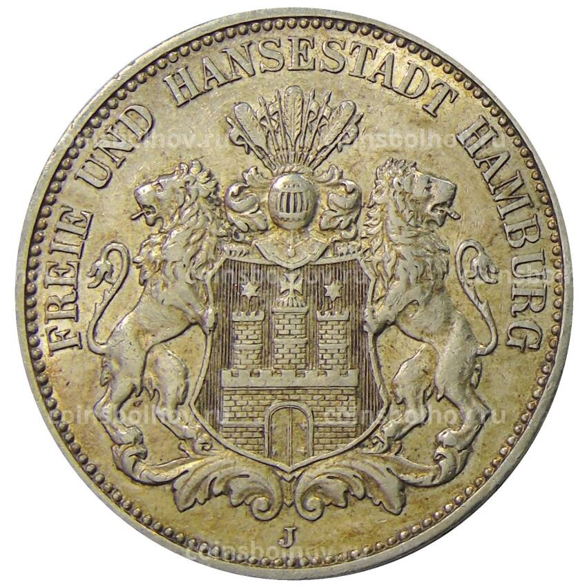 Монета 3 марки 1913 года J Германия (Гамбург)