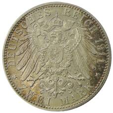 Монета 2 марки 1911 года D Германия (Бавария) — 90 лет со дня рождения Луитпольда Баварского (реверс)