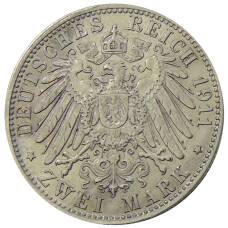 Монета 2 марки 1911 года D Германия (Бавария) — 90 лет со дня рождения Луитпольда Баварского (реверс)