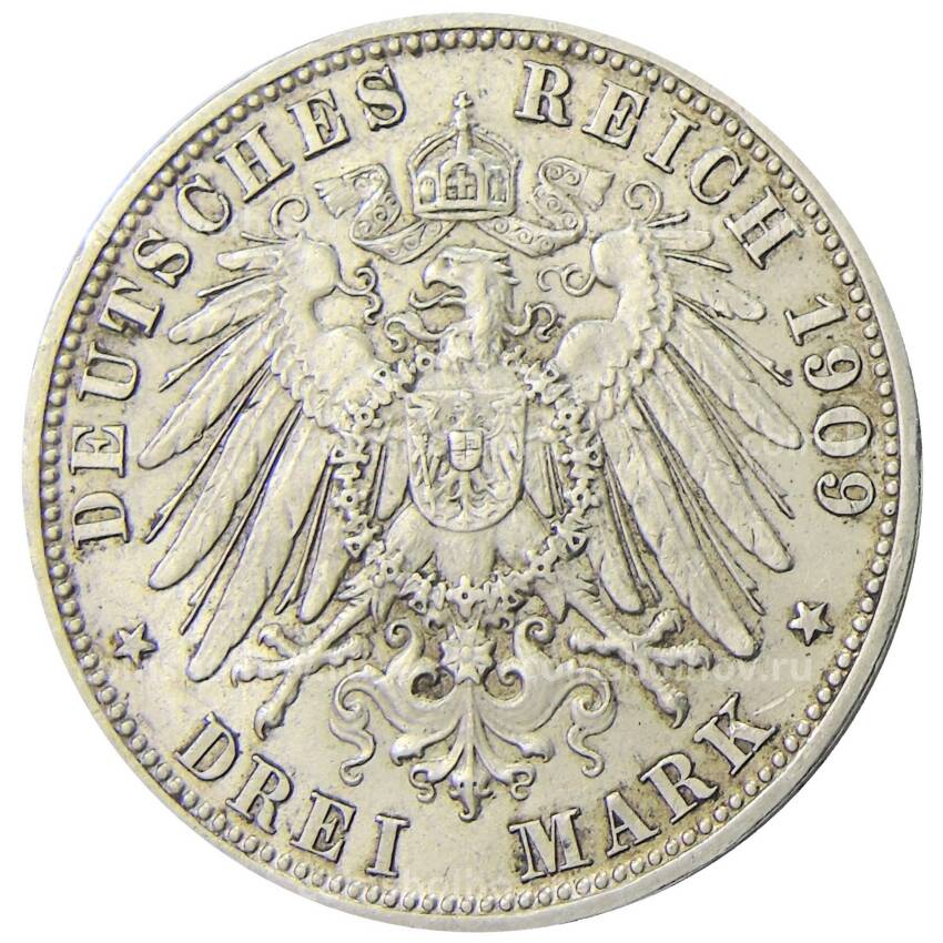 Монета 3 марки 1909 года D Германия (Бавария) (вид 2)