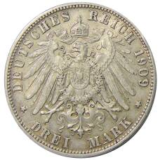 Монета 3 марки 1909 года F Германия (Вюртемберг) (реверс)