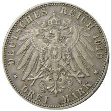 Монета 3 марки 1910 года F Германия (Вюртемберг) (реверс)