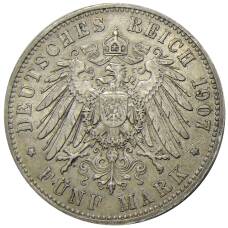 Монета 5 марок 1907 года Е Германия (Саксония) (реверс)