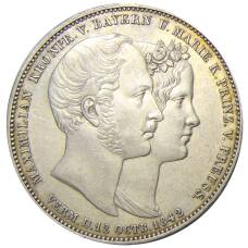 Монета 2 талера 1842 года Германские государства — Бавария — Брак наследного Принца Баварии и Мари (аверс)