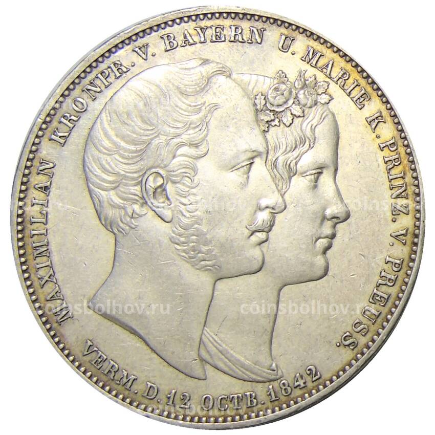 Монета 2 талера 1842 года Германские государства — Бавария — Брак наследного Принца Баварии и Мари