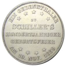 Монета 1 талер 1859 года Германские государства — Франкфурт — 100 лет со дня рождения Фридриха Шиллера (аверс)
